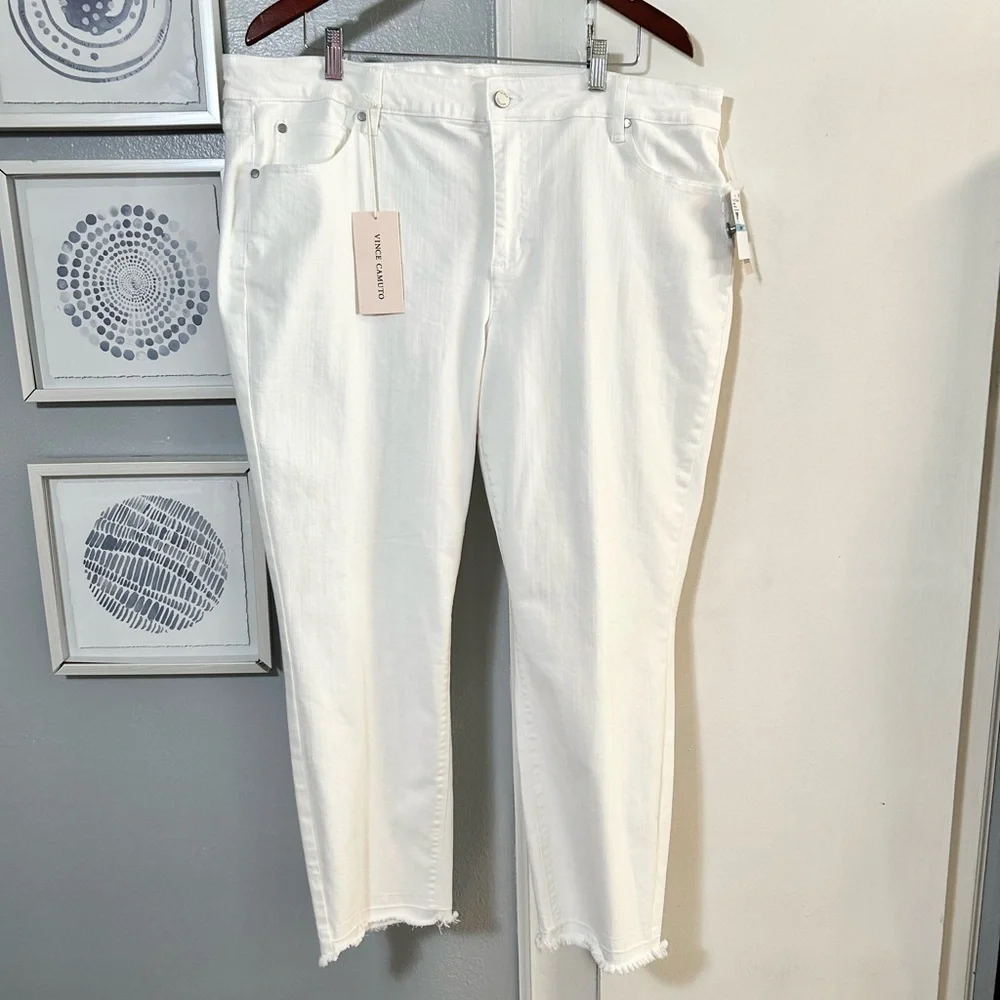 Vince Camuto Women’s Plus Size 20W White Raw Hem Fringe Ankle Jeans NWT